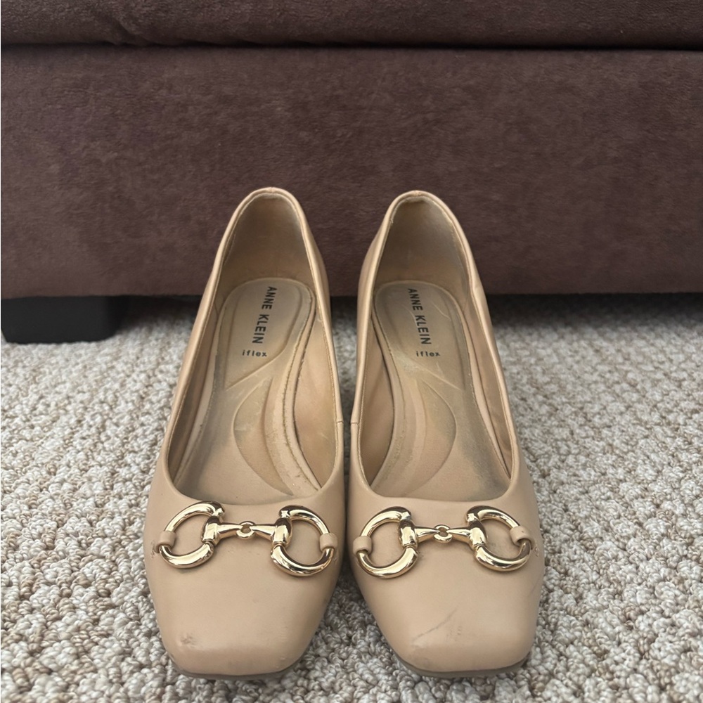 Anne Klein Nude Flats with Gold Horsebit Accent